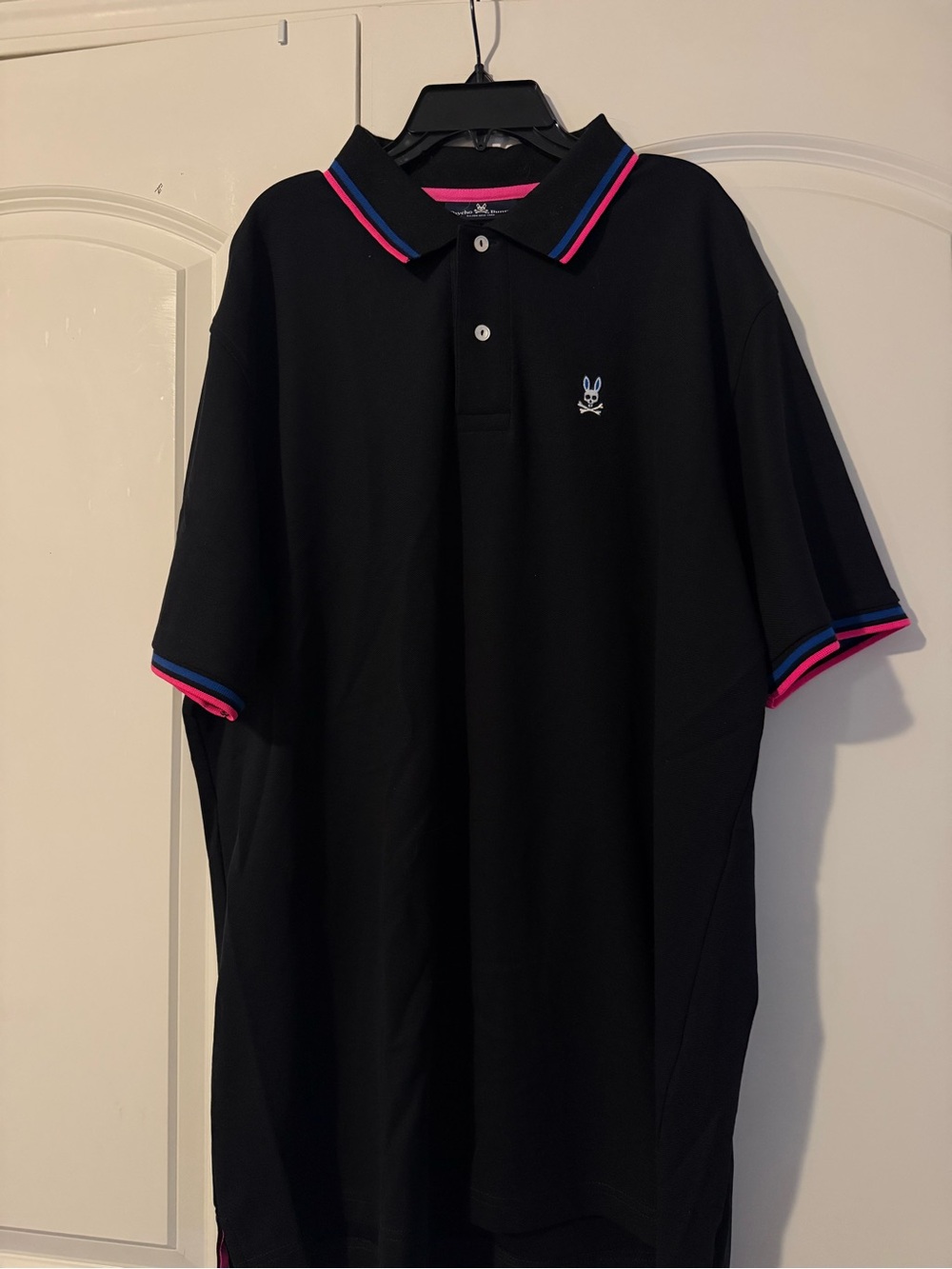 Psycho Bunny Black Polo with Pink & Blue Trim